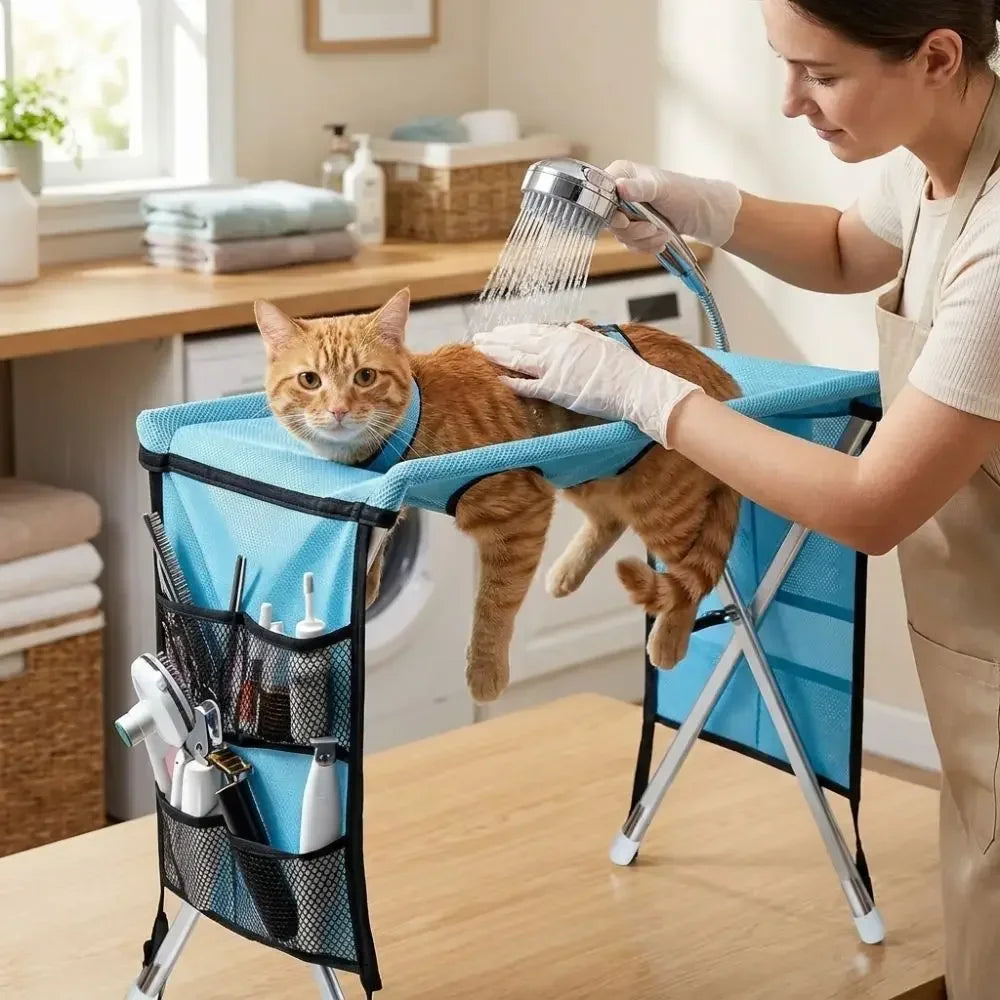 Table de toilettage et bain pliable pour chat 🐱🛁